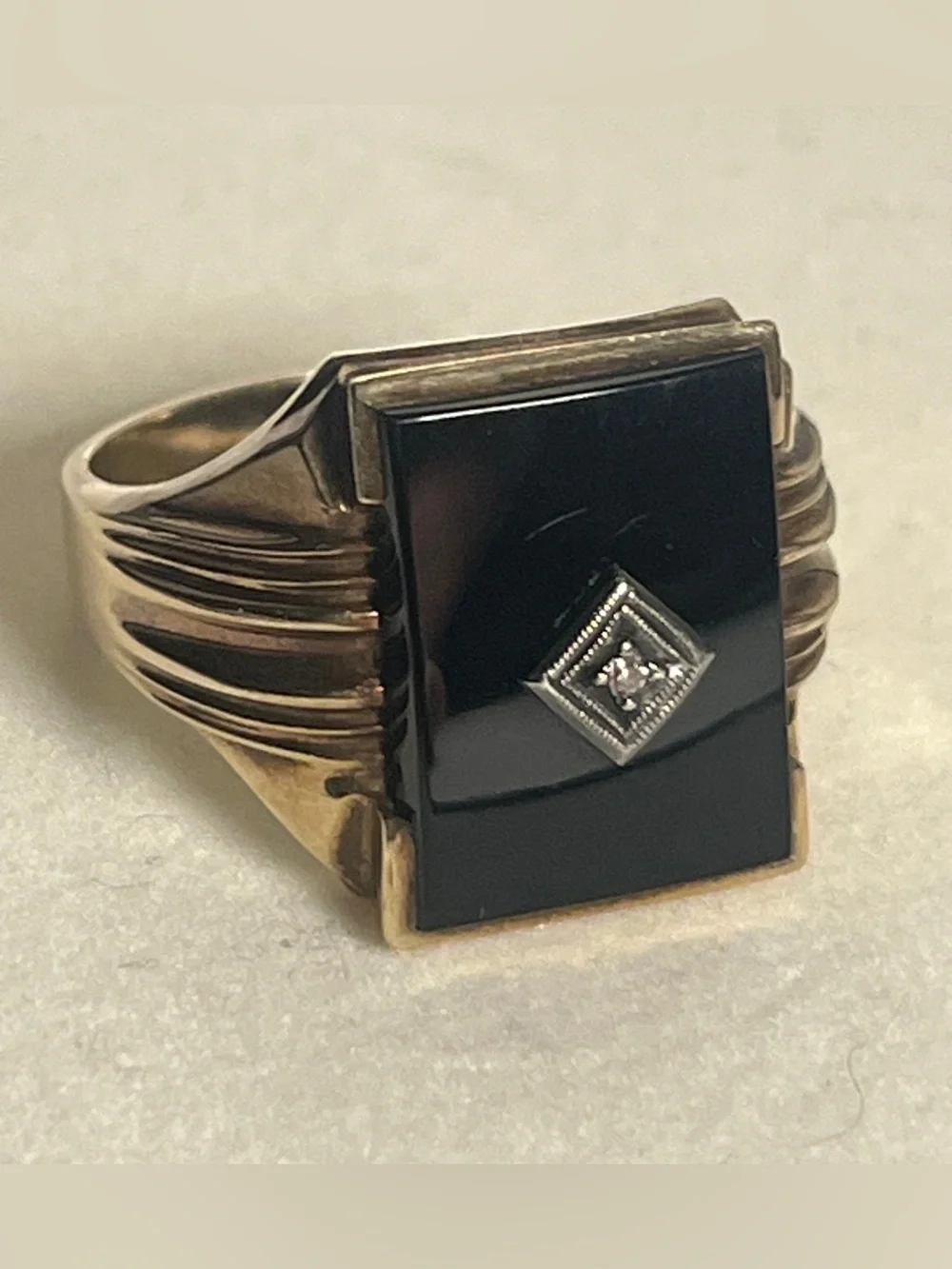 Estate Men’s Ring  | 10k Gold, Onyx & Diamond | Davidson & Son’s | Size 12 1/4